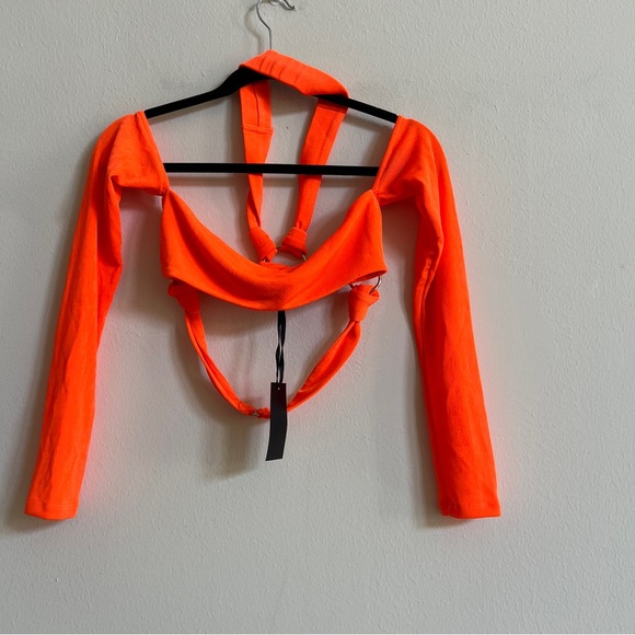 H:ours Roberta Crop Top in Neon Orange size Small - Picture 6 of 6